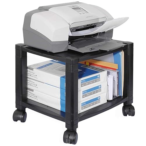 Kantek PS510 2-Shelf Mobile Printer Stand, Holds up to 75-Pounds, 17 x 13.25 x 14.13-Inches (Black)