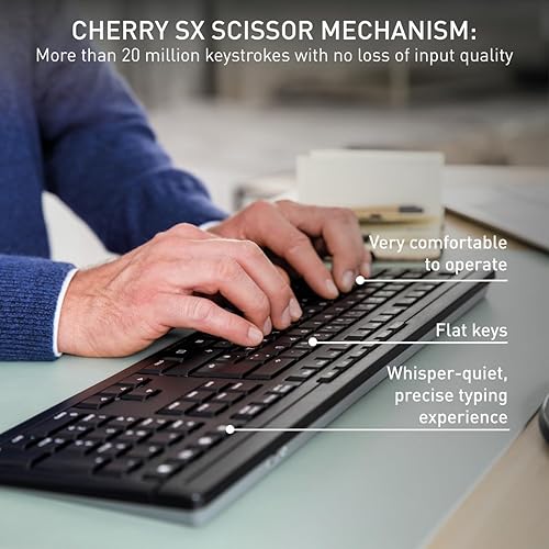 Cherry Stream Comfort Desktop Wireless Keyboard and Mouse | USB SX Scissors Mechanism | Whisper-Quiet Silent | Keystroke (Black, Desktop Combo) Desktop Combo Black