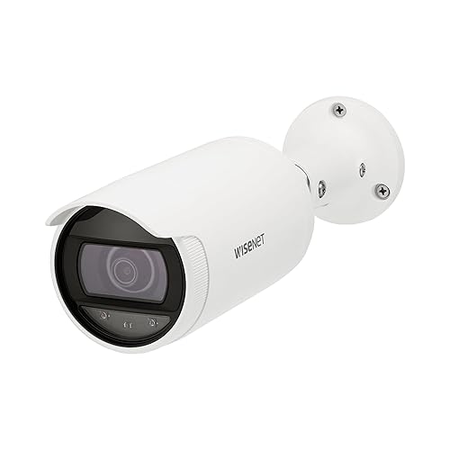 HANWHA ANO-L7012R Wisenet IR Bullet Camera, White; 4MP Resolution; 1/3 CMOS Sensor; IR Visibility Up to 65.6 feet; Micro SD/SDHC/SDXC Onboard Memory Slot Up to 128GB; IP66; Fixed Focus