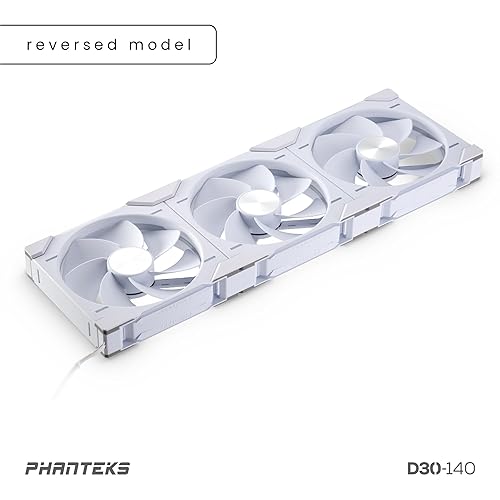 Phanteks D30-140 DRGB PWM Fan 3Pack, Reverse Airflow Model, Premium D-RGB Performance Fans, Halos Lighting Effect, ARGB/DRGB Lighting, Daisy-Chain Fan Linking System, 3Pack (White)
