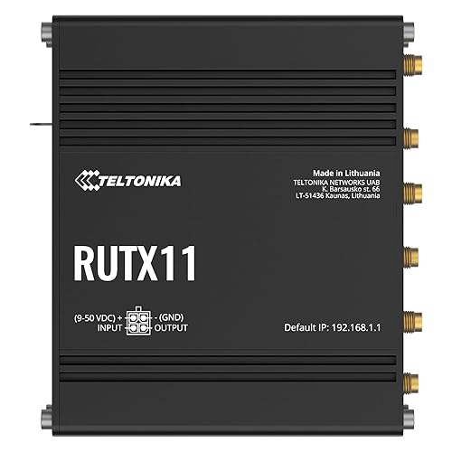 Teltonika RUTX11100400 Model RUTX11 Industrial Cellular Router; Dual SIM; for use with USA Carriers; Comes with US PSU; WI-FI & BT; 4 x Ethernet Ports; Auto Failover; Aluminum Housing