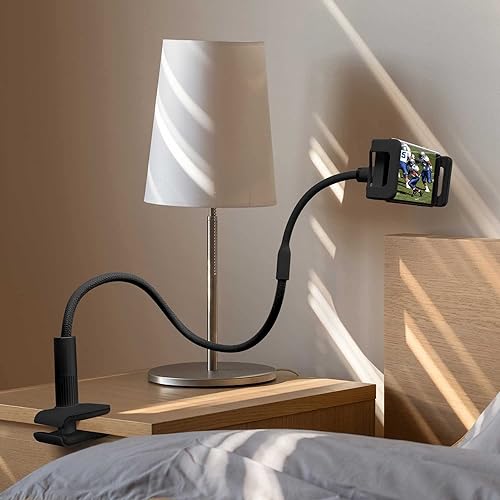 Aluratek Universal Smartphone and Tablet Gooseneck Flexible Arm Mount w/Built-in Clamp for Desk, Compatible with iPhone and Samsung (Tablets Between 4.75 to 9 Inches in Width) AFM01FB, Black