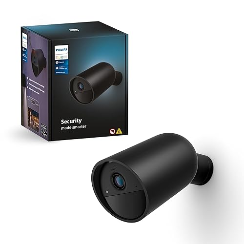 Philips Hue Secure Battery-Powered Smart Home Security Camera, Black - 1 Pack - 1080P HD Video - Night Vision - Motion Detection - Two-Way Talk - Indoor/Outdoor - Weatherproof - Works with Hue App