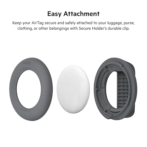 Belkin Apple AirTag Secure Holder with Clip - AirTag Holder - Durable Scratch Resistant AirTag Case - Apple Air Tag Case with Spring Loaded Clip - Attach to Backpack, Clothing, & Luggage - Dark Gray