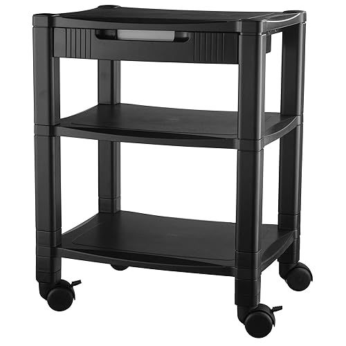 Kantek PS540 3-Shelf Desk Side Mobile Printer Stand with Organizing Drawer, 17 x 13.25 x 24.5-Inches (Black)
