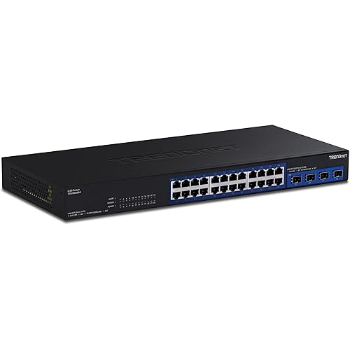 TRENDnet 28-Port Multi-Gig Switch, TEG-S50284, 24 2.5Gb RJ 45 Ports, 4 x 10G SFP+ Ports, NDAA TAA Compliant, Lifetime Protection, 200Gbps Switch Capacity, Rack Mount Ready, Black 24-Port 2.5G | 4-Port 10G SFP+