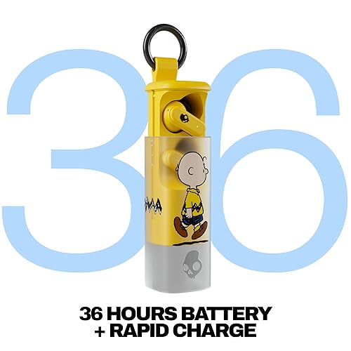 Skullcandy Dime Evo Wireless Earbuds, Bluetooth Headphones, Noise Isolating Fit, Up to 36 Hours Battery, Microphone for iPhone Android, Easy Carry with Clip-Anywhere Case - Peanuts Charlie Brown