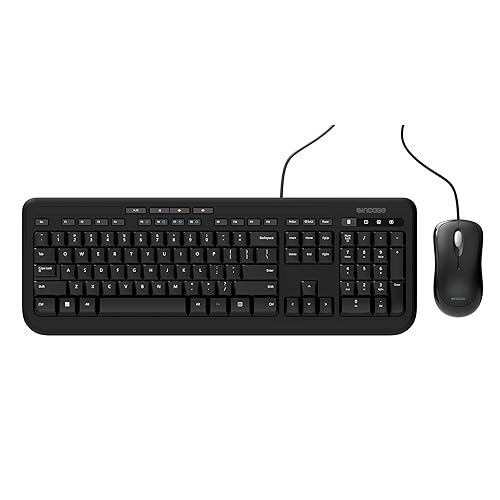 Incase Wired Desktop 600 Keyboard & Mouse Combo – Designed by Microsoft – Four Hot Keys, Spill-Resistant Keyboard, Quiet-Touch Keys, Optical Mouse, Left/Right Mouse with 800 DPI Sensor – Black