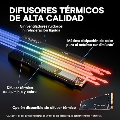 Crucial New 2024 T705 1TB PCIe Gen5 NVMe M.2 SSD with Heatsink - Up to 13,600 MB/s - Game Ready - Internal Solid State Drive (PC) - +1mo Adobe CC - CT1000T705SSD5 1TB T705 W/Heatsink