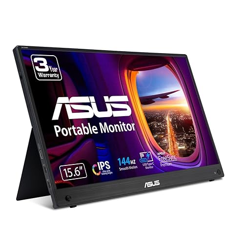 ASUS ZenScreen 15.6” 1080P Portable USB-C Monitor (MB16AHG) - Full HD, IPS, 144Hz, Mini-HDMI, Freesync Premium™, Ergo kickstand, Eye Care, Tripod Mountable, Protective Sleeve, 3-Year Warranty,BLACK 15.6" IPS FHD 144Hz USB-C Freesync Premium