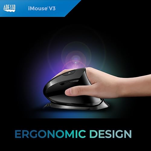 Adesso Imouse V3-TAA USB Adjustable Wrist Angle Vertical Ergonomic Mouse (TAA Compliant)