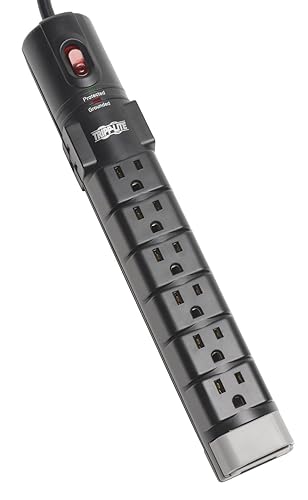 Tripp Lite 8 Outlet Surge Protector Power Strip, 6ft Cord Right Angle Plug, Tel/Modem, & $150K INSURANCE (TLP806TEL), Black 8 Outlet + TEL Outlet