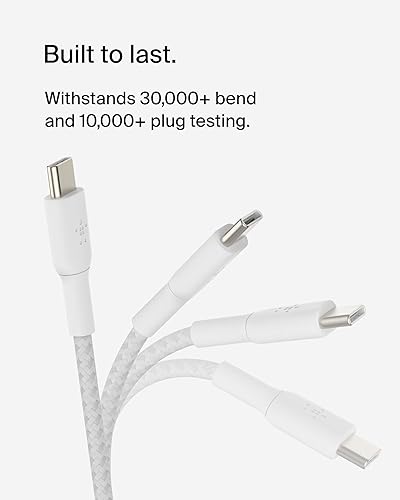 Belkin BoostCharge (1M/3.3ft) Braided USB-C to USB-C Cable for iPhone 16, iPhone 16 Pro, iPhone 16 Pro Max, iPhone 16 Plus, Galaxy S24, S23, Note10, Note9, Pixel 9, Pixel 8, iPad Pro, & More - White 6.6 ft 6.6 ft White
