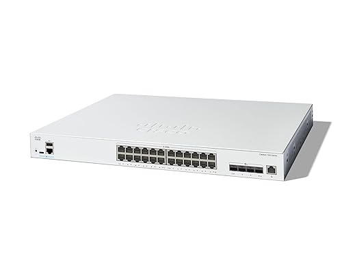 Cisco Catalyst 1300-24XT Managed Switch, 20 Port 10G Copper, 4x10GE SFP+ Combo, Limited Lifetime Protection (C1300-24XT)