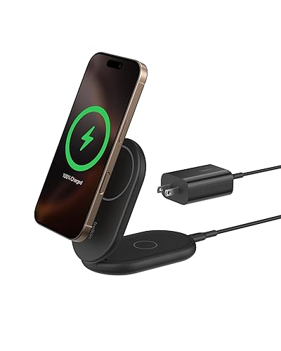 Belkin Magnetic Foldable Wireless Charging Stand 15W - MagSafe-Compatible Qi2-Certified Charger, Wireless Charging Stand for iPhone 16, Galaxy S25, & More - Standby Mode Ready w/PSU Included - Black