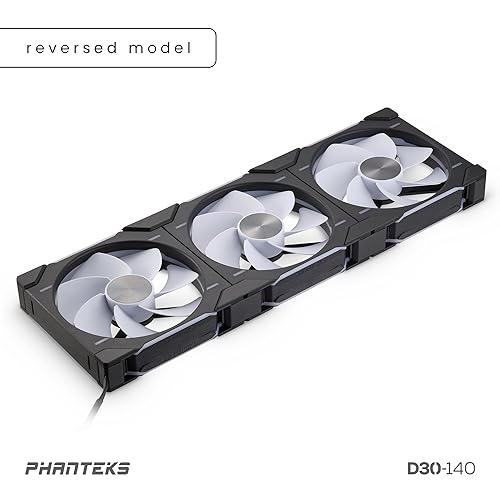 Phanteks D30-140 DRGB PWM Fan 3Pack, Reverse Airflow Model, Premium D-RGB Performance Fans, Halos Lighting Effect, ARGB/DRGB Lighting, Daisy-Chain Fan Linking System, 3Pack (Black)