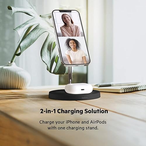 Belkin MagSafe 2-in-1 Wireless Charging Stand for Apple iPhone 13, 14, 15, 16, & AirPods - Fast Charging Station for Multiple Devices - Black Black 2 in 1 Stand