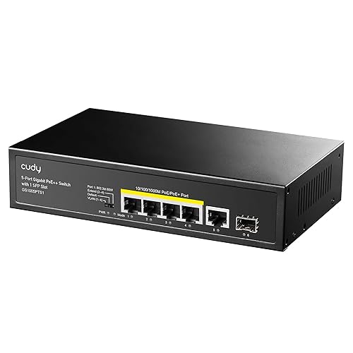 Cudy GS1005P 5-Port Gigabit PoE+ Switch, 50W PoE Power, 4 Gigabit PoE/PoE+ Ports(Up to 30W Power for One Port), 802.3af/802.3at, Desktop Installation and Wall mounting,Steel case