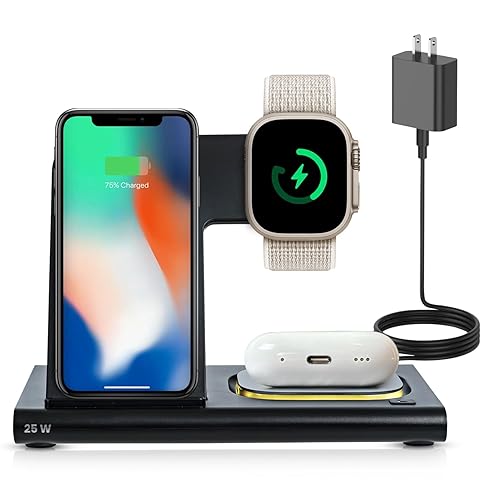 Spracht Flex Charge 3-3 1 Charging Dock, Portable Charging Station for Smartphones, Smartwatches, Earphones, Fast Wireless Charger 25W Night Light, Charger