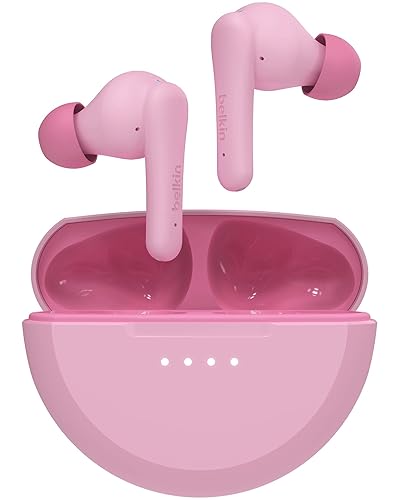 Belkin SoundForm Nano 2 Bluetooth Earbuds for Kids with Built-in Microphone, 28H Battery Life, Safe 85dB Volume, IPX5 Water Resistance - Kids Bluetooth Earbuds for iPhone, iPad, Galaxy, & More - Pink Pink One Size
