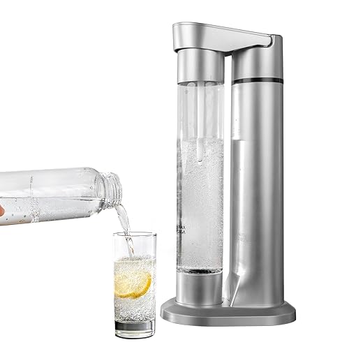 Ultima Cosa Sparkling Water Soda Maker with CO2 Cylinder - Home Fizzy Drink Bubbly Water Machine 1LBPA-free Reusable Bottle - Make Homemade Sparkle Water, Juice, Coffee, with Fruit (Silver)