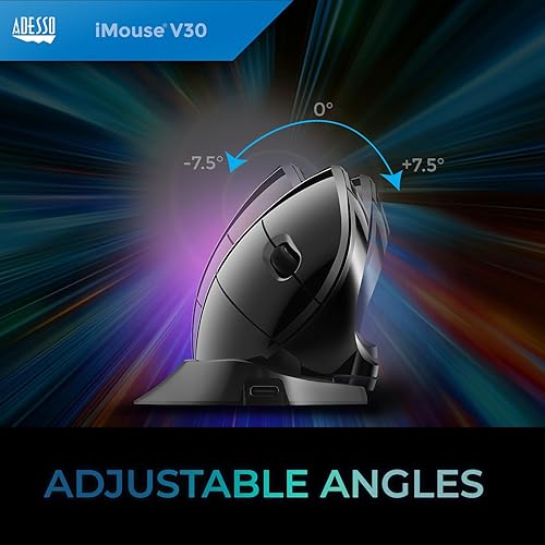 Adesso iMouse V30 Wireless Adjustable Vertical Ergonomic Mouse with Customizable Angles and DPI Switch - Advanced Optical Sensor Technology, Reduces Wrist Strain, 2.4GHz USB Receiver, TAA-Compliant