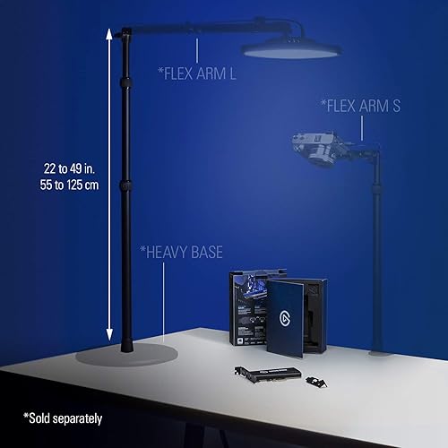 Elgato Master Mount L - Premium Desk Clamp with Pole extendable up to 125cm/49in and 1/4 inch Thread to Mount Lights, Cameras, and Microphones, Perfect for Streaming, Videoconferencing, and Studios