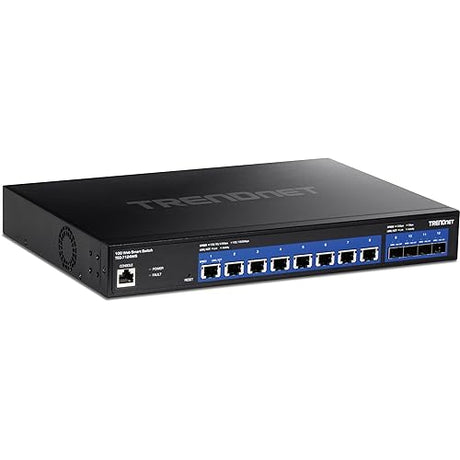 TRENDnet 12-Port 10G Web Smart Switch, 8 x 10G RJ-45 Ports, 4 x SFP+ Slots, VLAN, QoS, LACP, and IPv6 Support, Web Smart Management, Rack Mountable Housing, Lifetime Protection, Black, TEG-7124WS 8 Port 10G + 4 Port SFP+ Web Smart