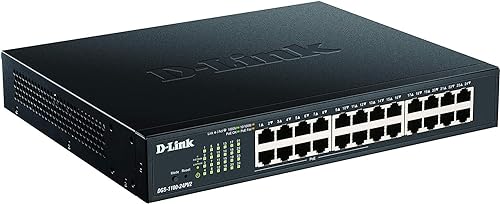 D-Link 24-Port Gigabit PoE Smart Managed Switch with 12 PoE Ports, Layer 2 Features, VLANs, Cable Diagnostics, Green, Smart Web UI, PoE+, 100W PoE Budget, Version 2 (DGS-1100-24PV2), Black