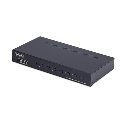 StarTech.com 8-Port DisplayPort KVM Switch w/1U Rack Mount Kit, 4K 60Hz DP 1.2, Push-Button/Hotkey Switching, TAA Compliant