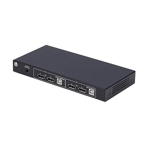 StarTech.com 2-Port Dual-Monitor DisplayPort KVM Switch with Dual View Video Matrix, 4K 60Hz, 4X USB Hub Ports, TAA Compliant