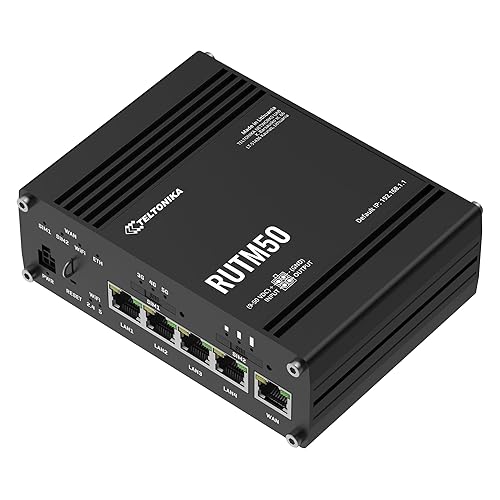 Teltonika RUTM50000000 Model RUTM50 Cellular 5G Router; Speeds of up to 3.4 Gbps; Dual SIM with Auto-failover; Backward Compatible with 4G (LTE Cat 19); for USA and Canada Carriers; Auto APN