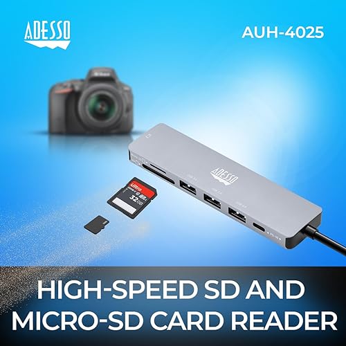 Adesso AUH-4025 7 In 1 Docking Station Usb C To Hdmi Pd 3 Usb A Micro Sd/sd Card Reader