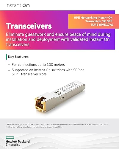 HPE Networking Instant On 1G SFP RJ45 Transceiver for Copper Ethernet Category 5e Connections Up to 100 Meters (R9D17A)