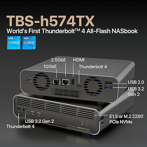 QNAP TBS-h574TX-i5-16G-US 5 Bay High-Performance E1.S All-Flash NASbook with Intel® Core™ Processor, Thunderbolt 4 and 10GbE (5G/2.5G/1G/100M/10M) Network Connectivity (Diskless)