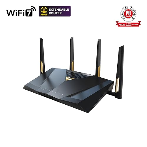 ASUS RT-BE88U Dual-band WiFi 7 AiMesh Extendable Performance Router, 4K-QAM, MLO, Dual 10G ports, SFP+, Four 2.5G ports, Four 1G ports, 34G WAN/LAN capacity