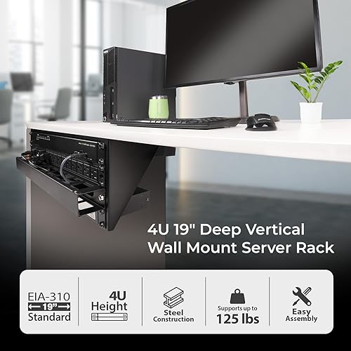 IOGEAR 4U 19 Deep Vertical Wall Mount Server Rack, 125 lb Capacity for mounting AV/Network/Server/Data Equipment, GRWV4U