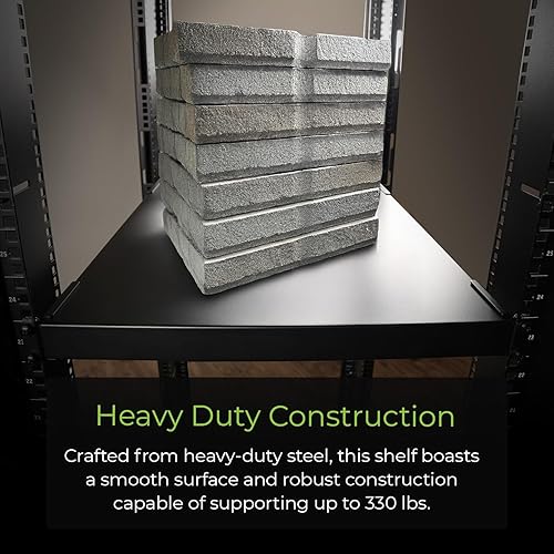 IOGEAR 1U Adjustable Depth Fixed Server Rack Shelf – Heavy Duty Steel, 330 lb Capacity, 19.5–38.3 Depth, Solid 27.5 Shelf, TAA Compliant — GRSH02