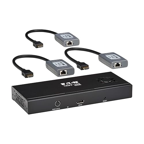 Tripp Lite Series 3-Port DisplayPort to HDMI Splitter + Extender Over Ethernet Cat6, Up to 8K@60Hz Video, 1 in 3 Out, DP 1.4, MST Hub, TAA Compliant, Plug-and-Play, 1-Year Warranty (B156E-003-H8K-K) DisplayPort to HDMI 3-Ports