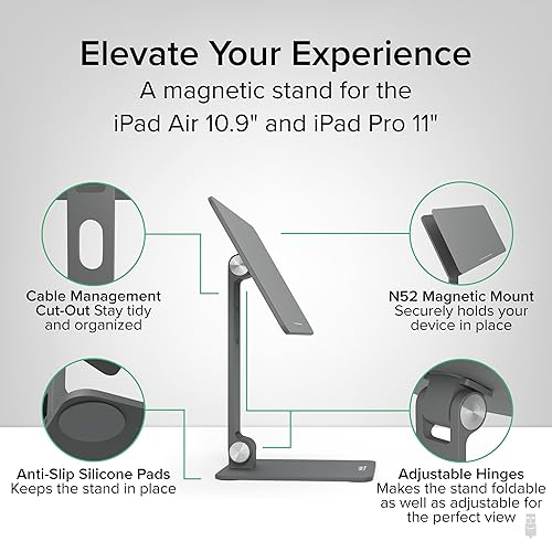 Plugable Magnetic Tablet Holder for iPad Pro 11 (1st/2nd/3rd/4th Gen, M2) iPad Air 10.9/11 (4th/5th Gen, M2), MagSafe Compatible, Portable Foldable 360° Rotating Stand (AMS-STAND11)