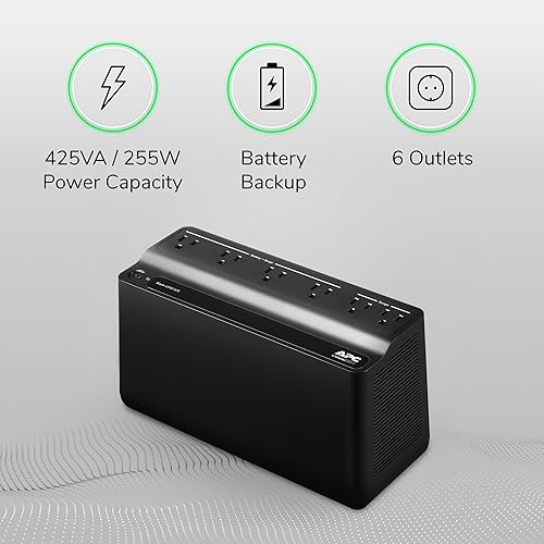 Schneider Electric APC UPS 425VA UPS Battery Backup & Surge Protector, APC UPS BackUPS (BE425M) 425 VA No USB Charging