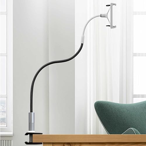 Universal Smartphone and Tablet Gooseneck Flexible Arm Mount w/ Built-in Clamp for Desk, Compatible with iPhone and Samsung (Tablets Between 4.75 to 9 Inches in Width) AFM01F