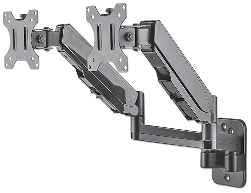 Universal Gas Spring Dual Monitor Wall Mount Two Gas-Spring Jointed Arms, Supports Two 17 to 32 TV Or Monitors up to 8 Kg (17.64 Lbs.) Model Number 461627