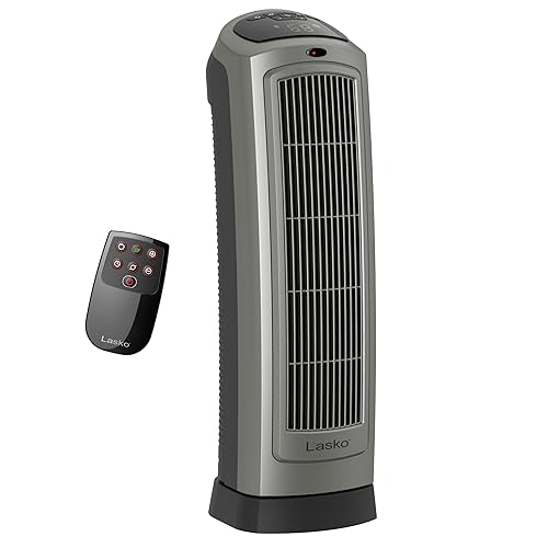 Lasko 5538 Ceramic Tower Heater with Remote Control, 8.5l x 7.25w x 23h