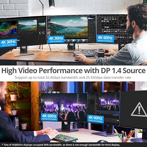 SIIG 3-Port DisplayPort Splitter MST Hub 4K - 1 in 3 Out DP 1.4 to DP Multi Monitor Splitter with Female DP Input - NOT for macOS (CE-DP0S11-S1)