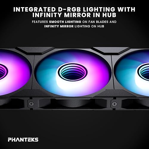 Phanteks M25-120 Gen2 Reversed Blade, 120mm ARGB High Performance Cooling Fans, Daisy-Chain Unified Fan Frame, Infinity Mirror hub, Single Cable Connection, Black