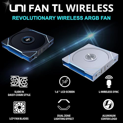Lian Li UNI Fan TL - Wireless 140 - Single Pack - 2.4 GHz Wireless Signal ARGB Fan Control - Dual-Zone Lighting - Fluid Dynamic Bearing - 140mm - Controller NOT Included & Required - White (14TL1W1W) 1 x 140mm White