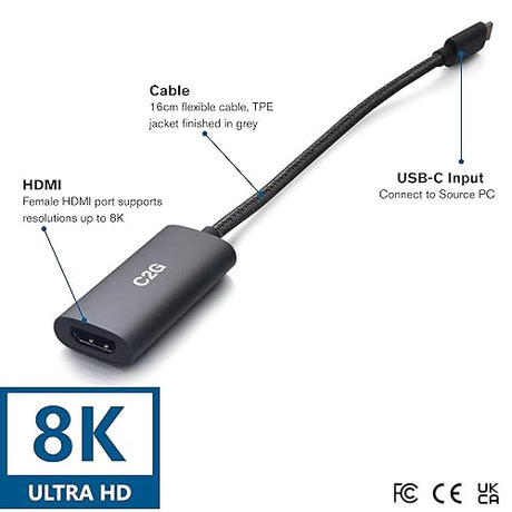 C2G USB-C® to HDMI® Video Adapter - Super Ultra High Definition (SUHD) USB C to HDMI® 8K 60Hz 4320p