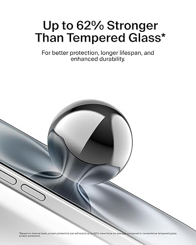 Belkin ScreenForce InvisiGlass Treated Screen Protector for iPhone 16, iPhone 15, & iPhone 14 Pro, Scratch-Resistant Impact Protection w/Included Easy Align Tray for Bubble Free Application - Made