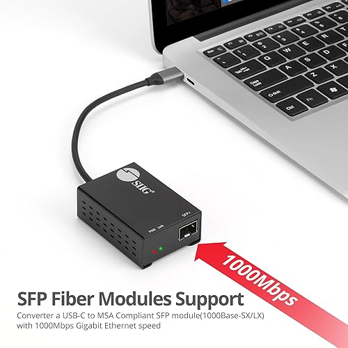 SIIG USB-C to SFP Fiber Gigabit Ethernet Adapter, 1 Gbps, Power Saving Mode IEEE 802.3az, Secure Network Connectivity, Heat Dissipation, Windows and Mac - TAA Compliant (JU-NE0D11-S1)